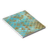 虹色ティール(緑がかった色)金ゴールドグリッターマーメイドフィッシュはかりで測 ノートパッド (アングル)