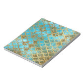 虹色ティール(緑がかった色)金ゴールドグリッターマーメイドフィッシュはかりで測 ノートパッド (回転)