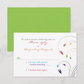 虹色テーマの花柄結婚式の出欠確認返信 出欠カード (正面/裏面)