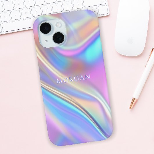 虹色デザイン、上品な白い文字名 Case-Mate iPhoneケース