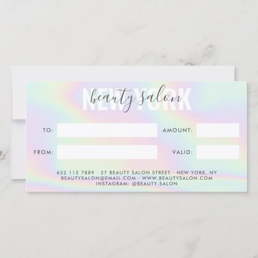 虹色トレンディーグラデーション虹色サロンギフトカード (裏面)