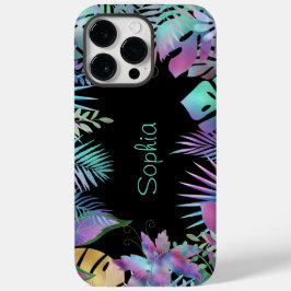 虹色トロピカルリーフ、ライトティール名、黒 Case-Mate iPhone 14 PRO MAXケース