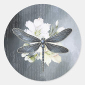虹色トンボ 花 白 ID1310 ラウンドシール (正面)