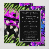 虹色ネオン抽象グリッター フレーム ウェディング 招待状 (正面/裏面)