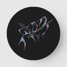 虹色ハウリングオオオカミ霊動物 ラウンド壁時計