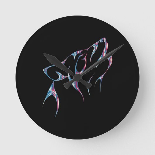 虹色ハウリングオオオカミ霊動物 ラウンド壁時計 (正面)