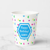 虹色ハートの4歳の誕生日 紙コップ (正面)