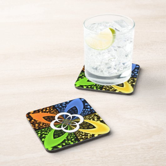 虹色ハートシームレスな水玉模様抽象芸術アート コースター (右側)