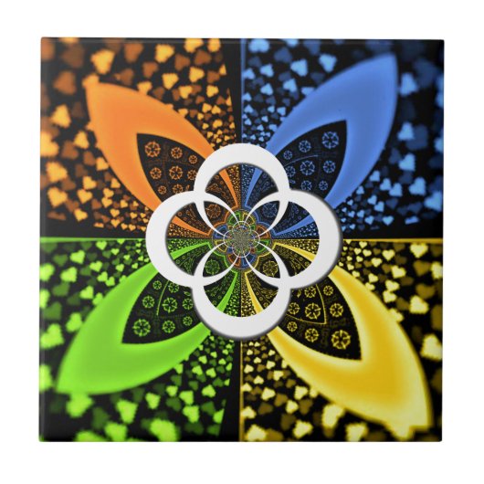 虹色ハートシームレスな水玉模様抽象芸術アート タイル (正面)