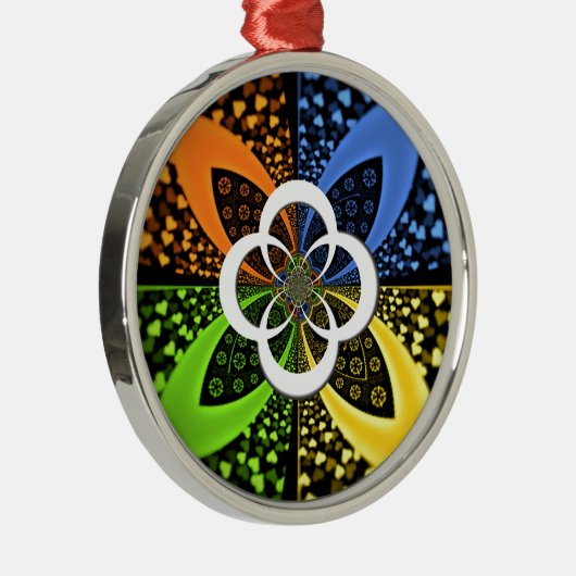 虹色ハートシームレスな水玉模様抽象芸術アート メタルオーナメント (右)