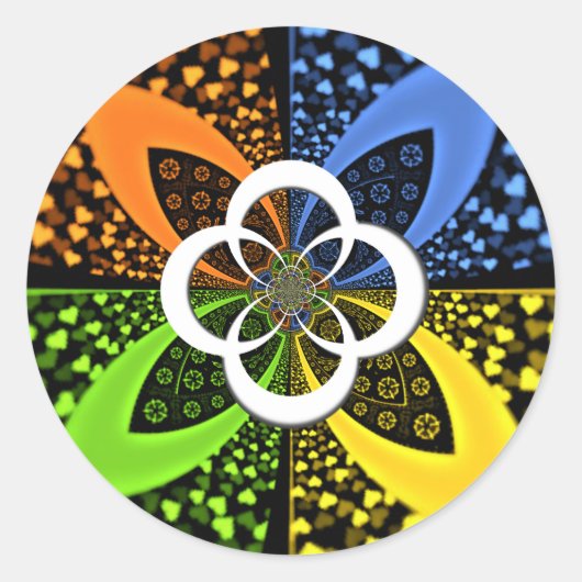 虹色ハートシームレスな水玉模様抽象芸術アート ラウンドシール (正面)