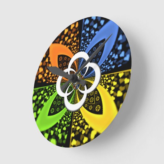 虹色ハートシームレスな水玉模様抽象芸術アート ラウンド壁時計 (傾斜)