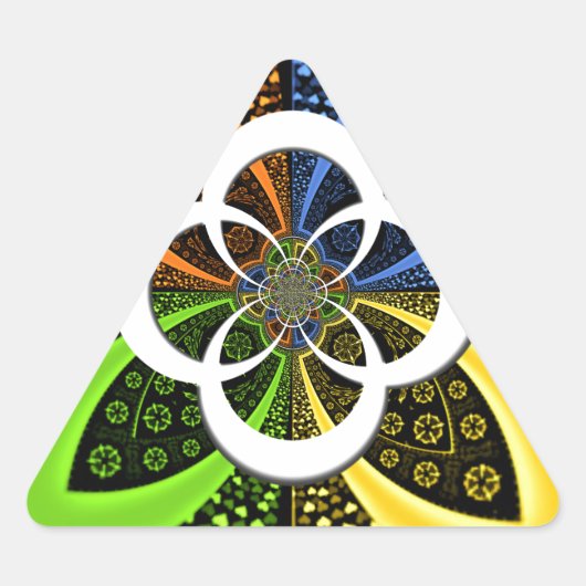 虹色ハートシームレスな水玉模様抽象芸術アート 三角形シール (正面)