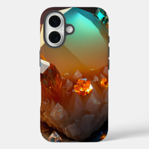 虹色バースト抽象芸術シトリントパズ結晶 iPhone 16ケース