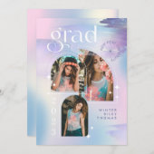 虹色パステルウォーターカラースターリー3フォトグラード 招待状 (正面/裏面)