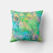 虹色パステルピンクパープルブルー熱帯葉 クッション (裏面)