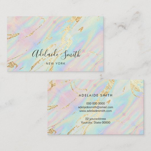 虹色パステルフェイクカラーの模擬グリッター 名刺 (正面/裏面)
