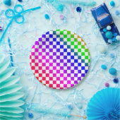 虹色パタ市松模様にーン ペーパープレート (パーティー)