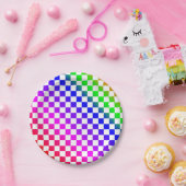 虹色パタ市松模様にーン ペーパープレート (パーティー)