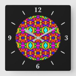 虹色パッチワーク幾何反復パターン スクエア壁時計