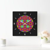 虹色パッチワーク幾何反復パターン スクエア壁時計 (ホーム)