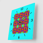 虹色パッチワーク幾何反復パターン スクエア壁時計 (傾斜)