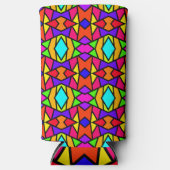 虹色パッチワーク幾何反復パターン スリム缶クーラー (正面)