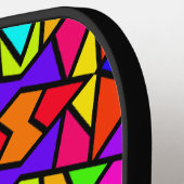 虹色パッチワーク幾何反復パターン ピックルボールラケット (左詳細)