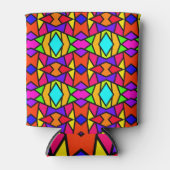 虹色パッチワーク幾何反復パターン 缶クーラー (正面)