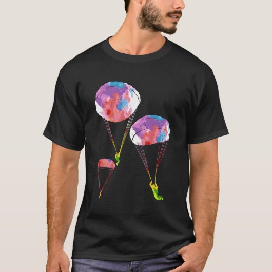 虹色パラシュートスカイダイビングスカイダイバー Tシャツ (正面)