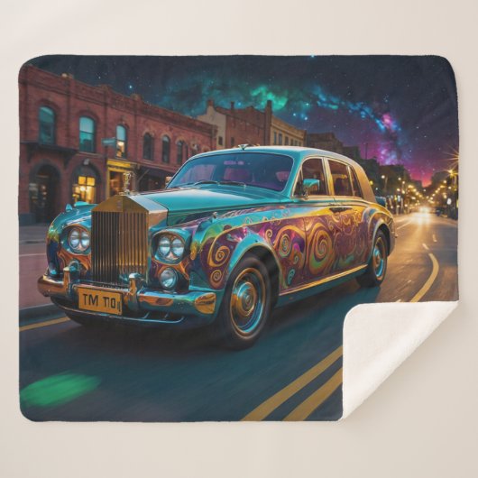 虹色パンクトバルクラシックカーアート シェルパブランケット (正面(横))