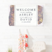 虹色パープルグリッター結婚のウェルカムバナー 横断幕 (インサイチュ)