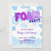 虹色パープルフォームパーティー誕生日 招待状 (正面)