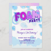虹色パープルフォームパーティー誕生日 招待状 (正面/裏面)