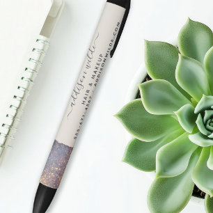 虹色パープル金ゴールドグラムグリッターモダンサロン 黒ボールペン