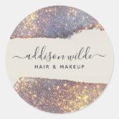 虹色パープル金ゴールドグラムグリッター ラウンドシール (正面)
