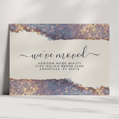 虹色パープル金ゴールドグリッターの移動のお知らせ 案内ポストカード