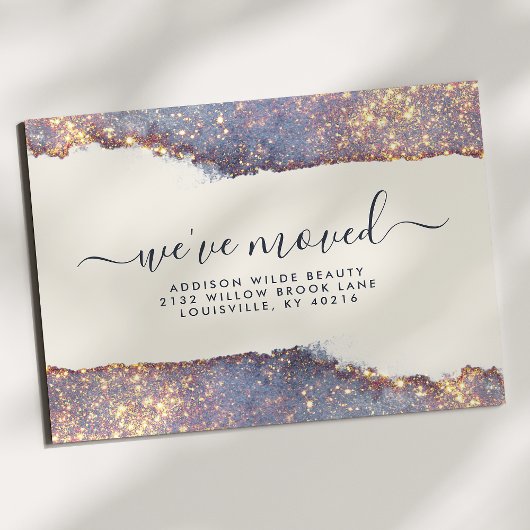 虹色パープル金ゴールドグリッターの移動のお知らせ 案内ポストカード