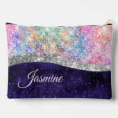 虹色パープル銀フェイクグリッターモノグラム アクセサリーポーチ (裏面)