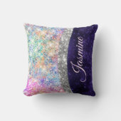 虹色パープル銀フェイクグリッターモノグラム クッション (正面)
