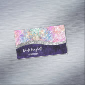 虹色パープル銀フェイクグリッターモノグラム マグネット名刺 (インサイチュ)