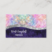 虹色パープル銀フェイクグリッターモノグラム 名刺 (正面)