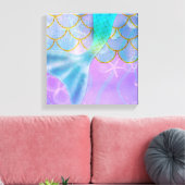 虹色パールきらめくスパークルマーメイドテール キャンバスプリント (インサイチュ (リビング))