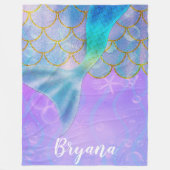 虹色パールきらめくスパークルマーメイドテール フリースブランケット (正面)