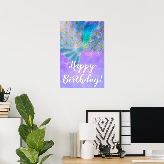 虹色パールきらめくマーメイドバースデーパーティー ポスター (ホームオフィス)