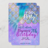 虹色パールきらめくマーメイドバースデーパーティー 招待状 (正面/裏面)