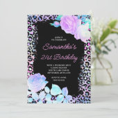 虹色ヒョウ絵を描ブラック21歳の誕生日 招待状 (スタンド正面)