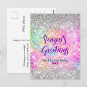 虹色ピンクの銀グリッタークリスマス新年 ポストカード (正面/裏面)