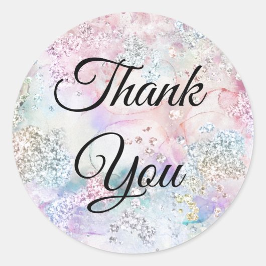 虹色フェイクグリッターの水色シール ラウンドシール (正面)