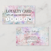 虹色フェイクグリッター水色ロイヤリティカード 名刺 (正面/裏面)